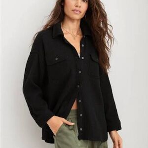Aerie Lumber Jane Waffle Black Button Down Shirt